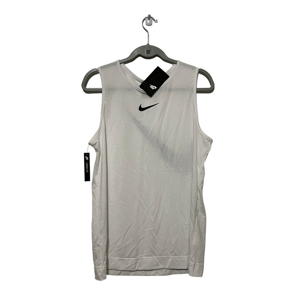 Nike loose fit white with black swoosh women's tank top. Size Medium NWTs - Picture 1 of 8